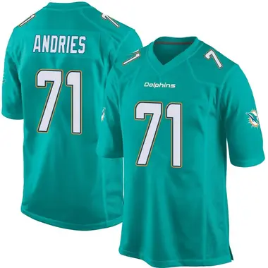 Men's Nike Miami Dolphins Blaise Andries Team Color Jersey - Aqua Game