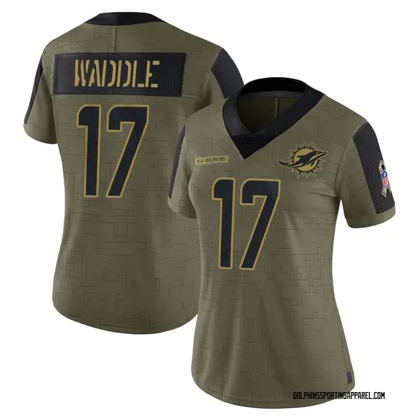 Women's Nike Miami Dolphins Jaylen Waddle 2021 Salute To Service Jersey - Olive Limited