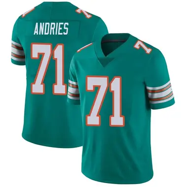Youth Nike Miami Dolphins Blaise Andries Alternate Vapor Untouchable Jersey - Aqua Limited