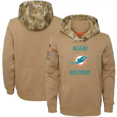 Youth Nike Miami Dolphins Khaki 2019 Salute to Service Therma Pullover Hoodie -